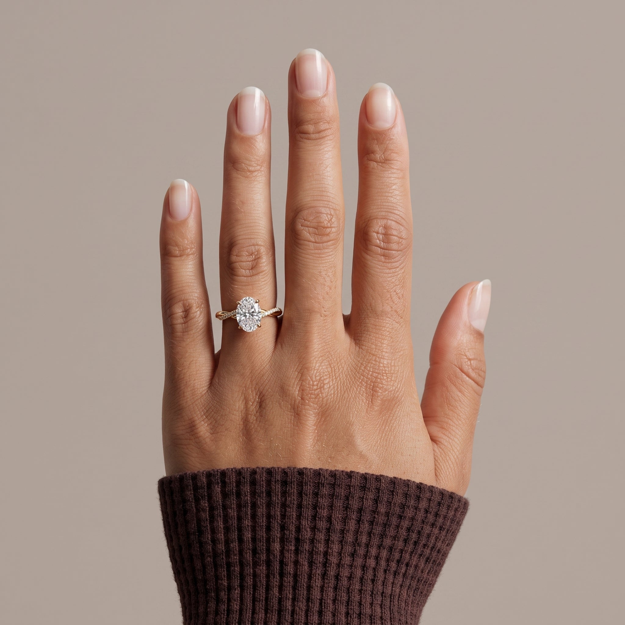 Yellow Gold Oval Cut Moissanite Twisted Engagement Ring