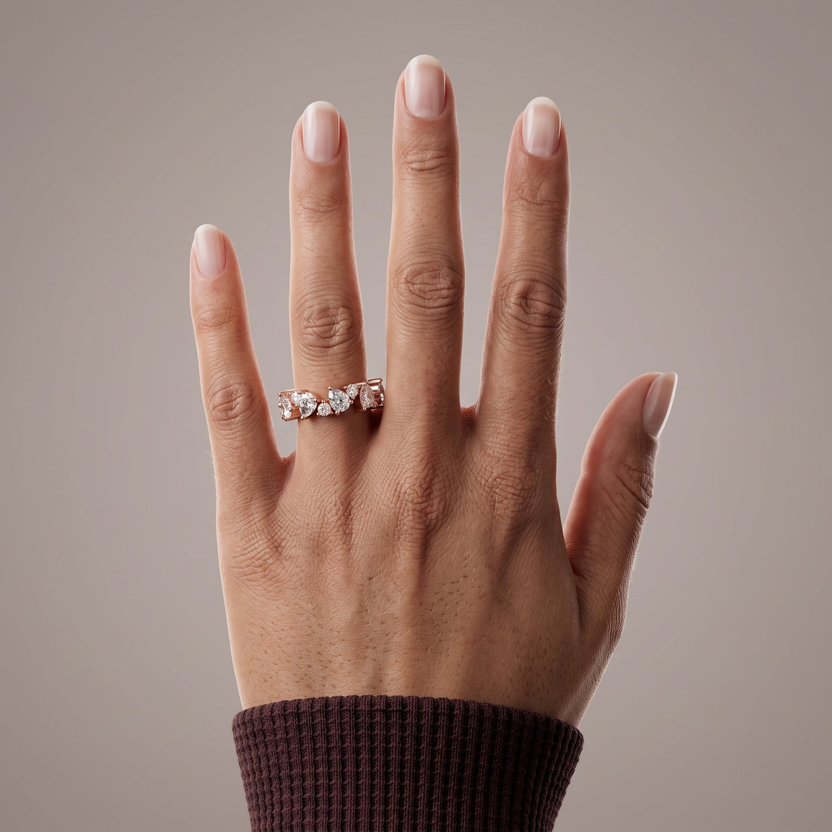 Rose Gold Pear & Round Moissanite Eternity Band Ring
