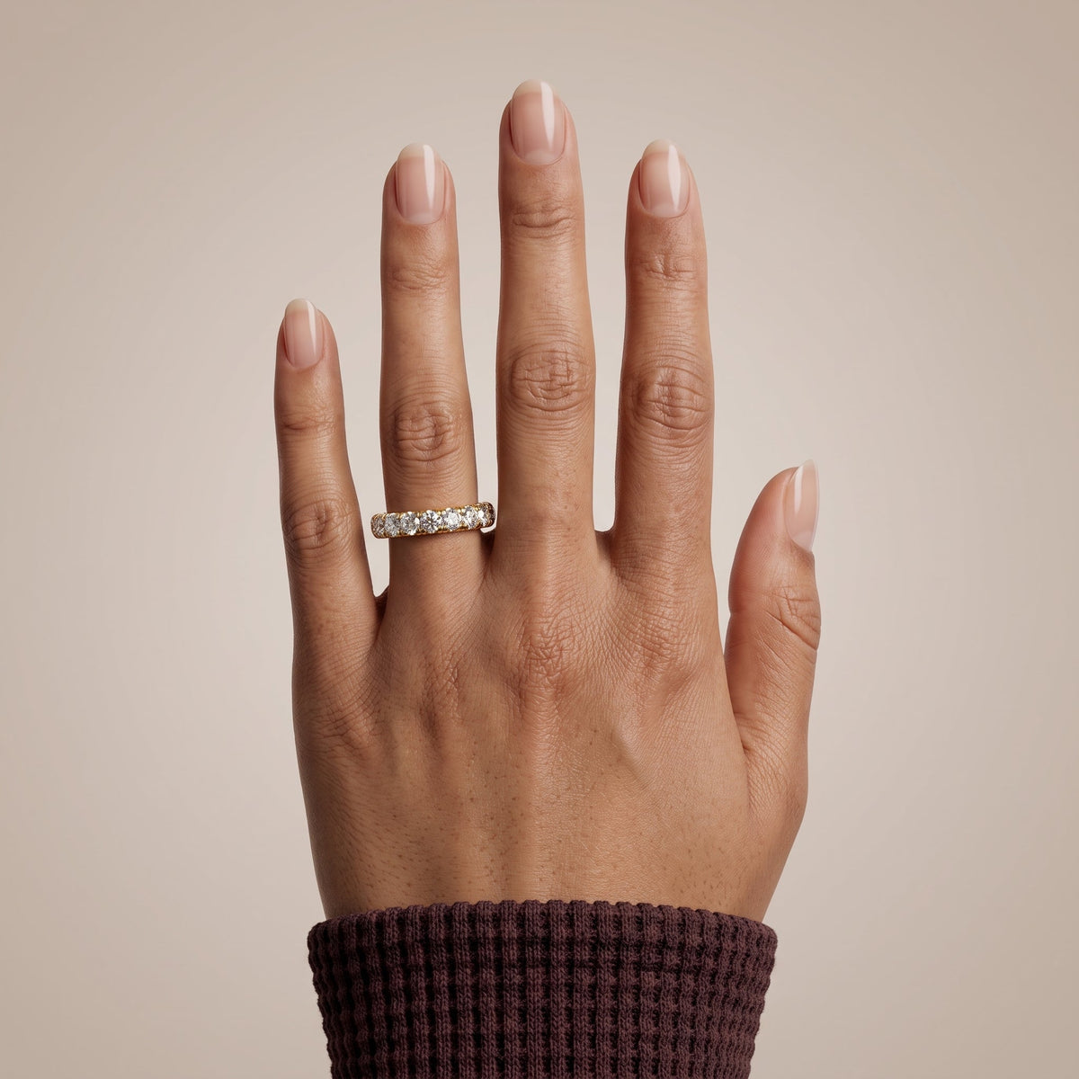 Yellow Gold Round Moissanite Eternity Band Ring