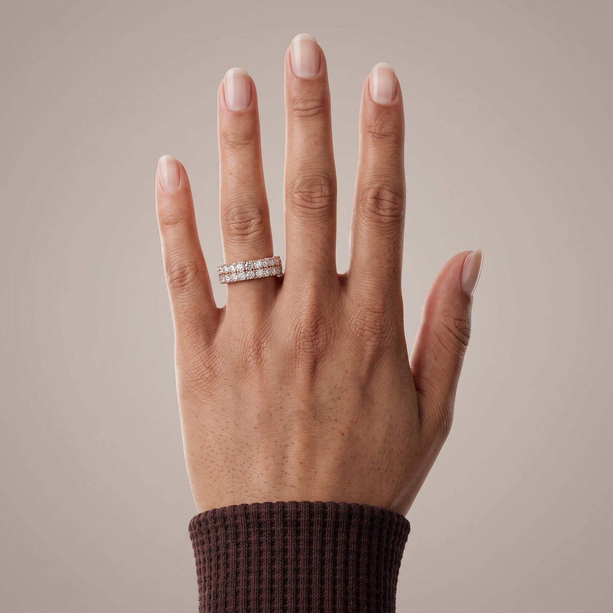 Rose Gold Round Moissanite Double Row Eternity Band