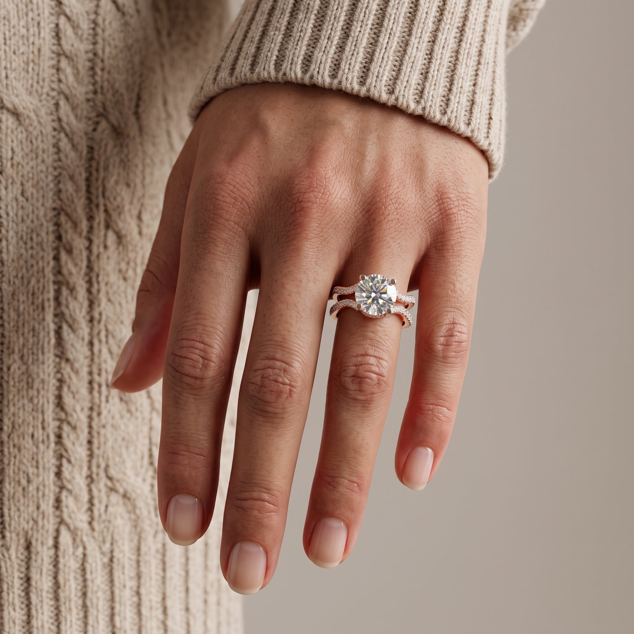 Rose Gold Round Cut Moissanite Twisted Shank Engagement Ring