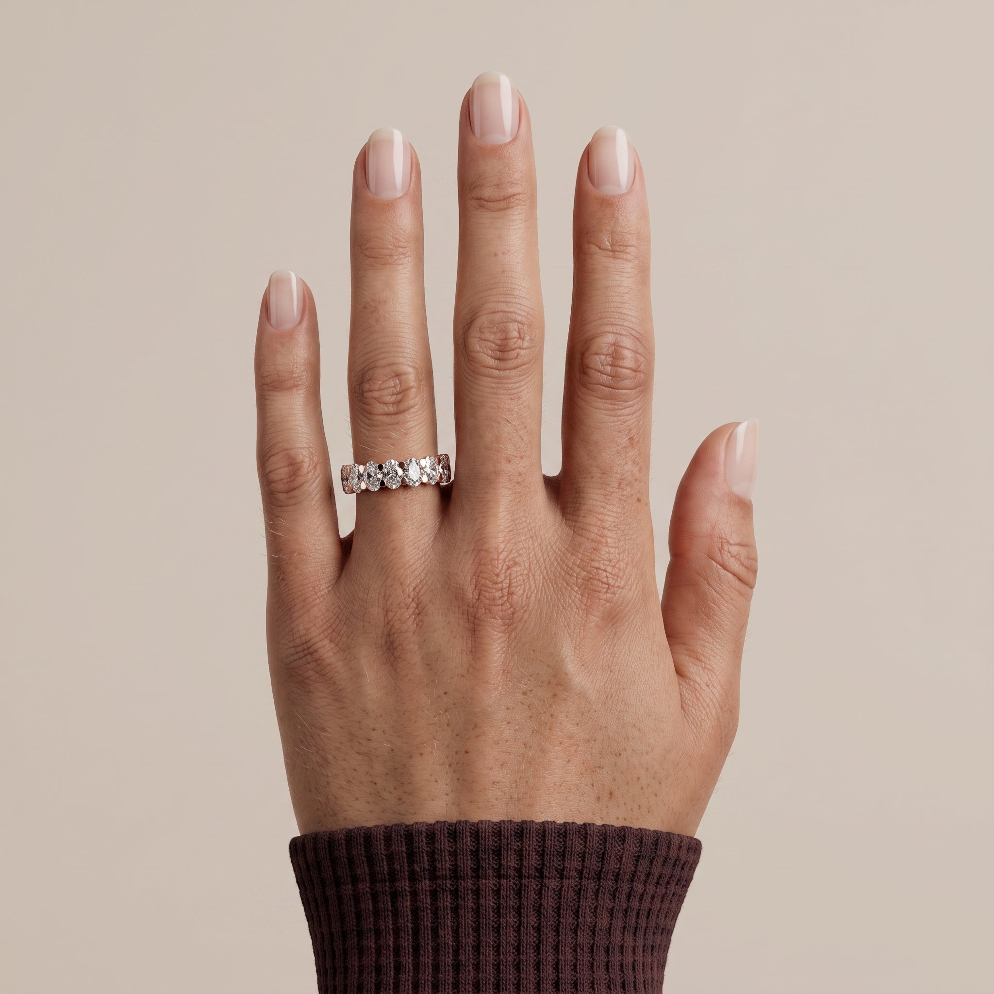 Rose Gold Oval Moissanite Eternity Band Ring