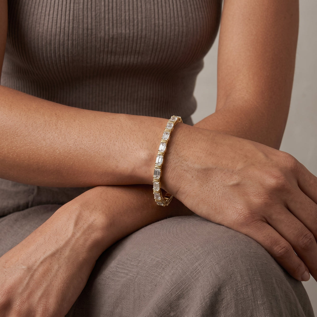 Yellow Gold Emerald Cut Moissanite Tennis Bracelet