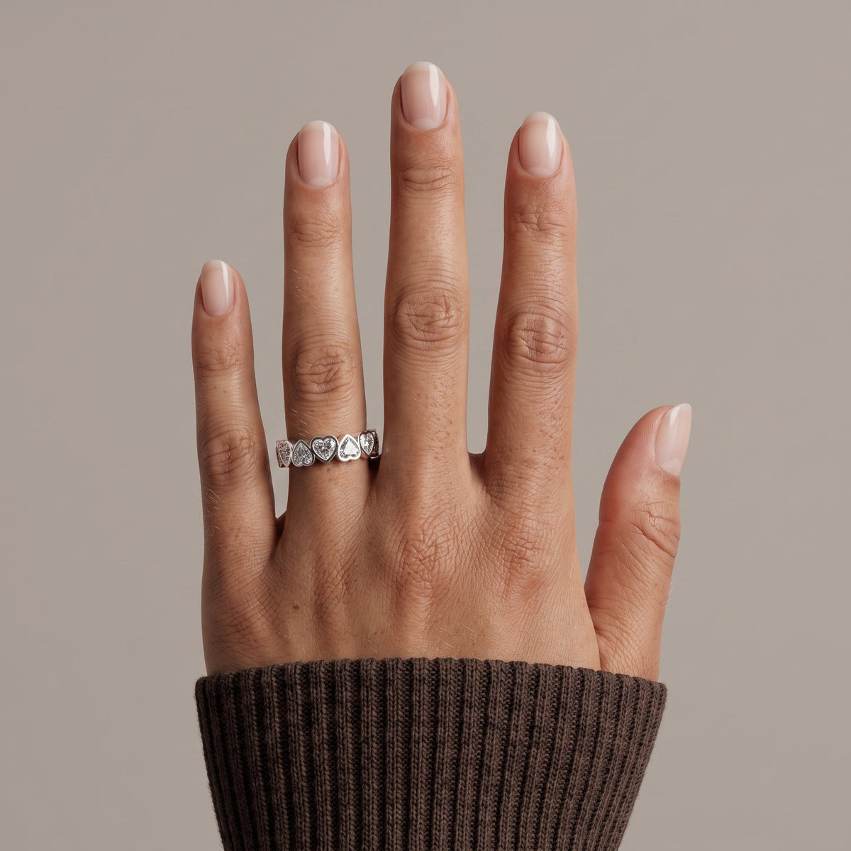 White Gold Heart Cut Moissanite Eternity Band Ring