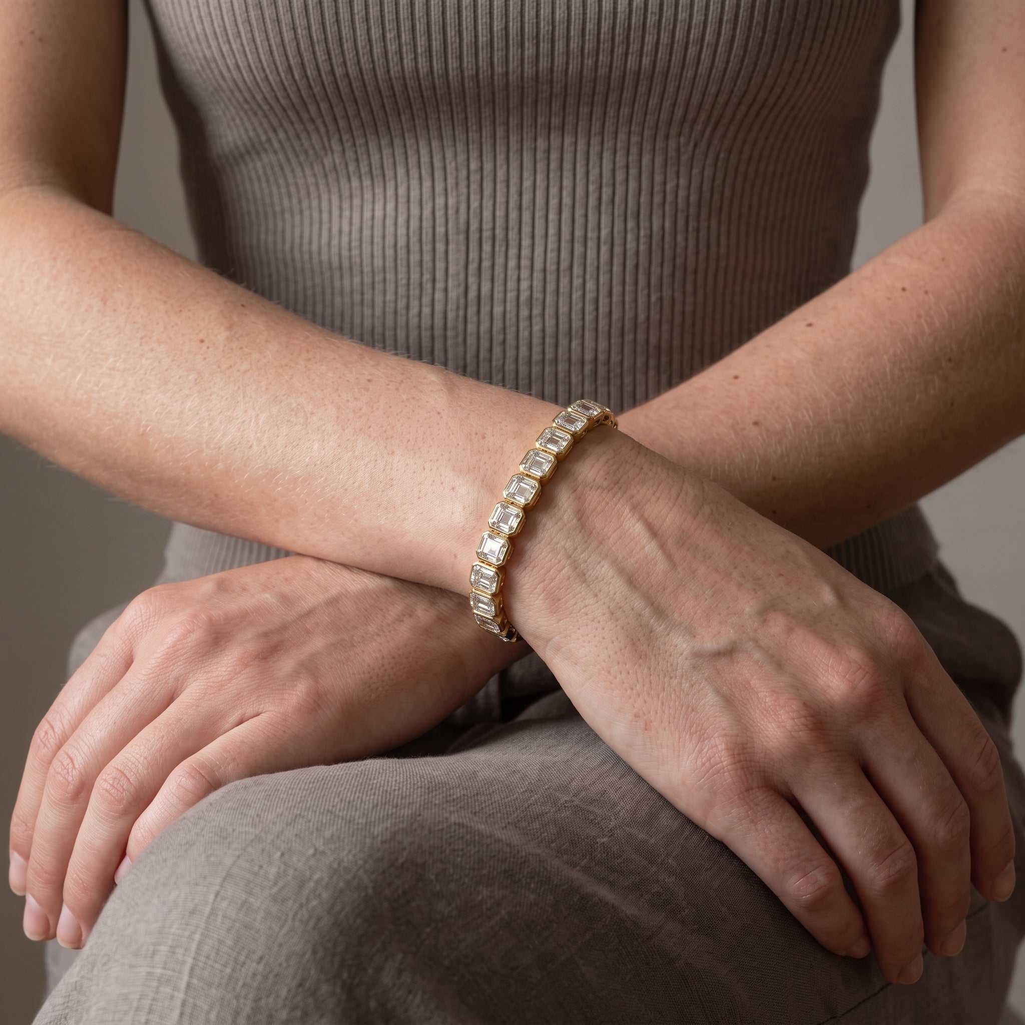 Yellow Gold Emerald Cut Moissanite Tennis Bracelet