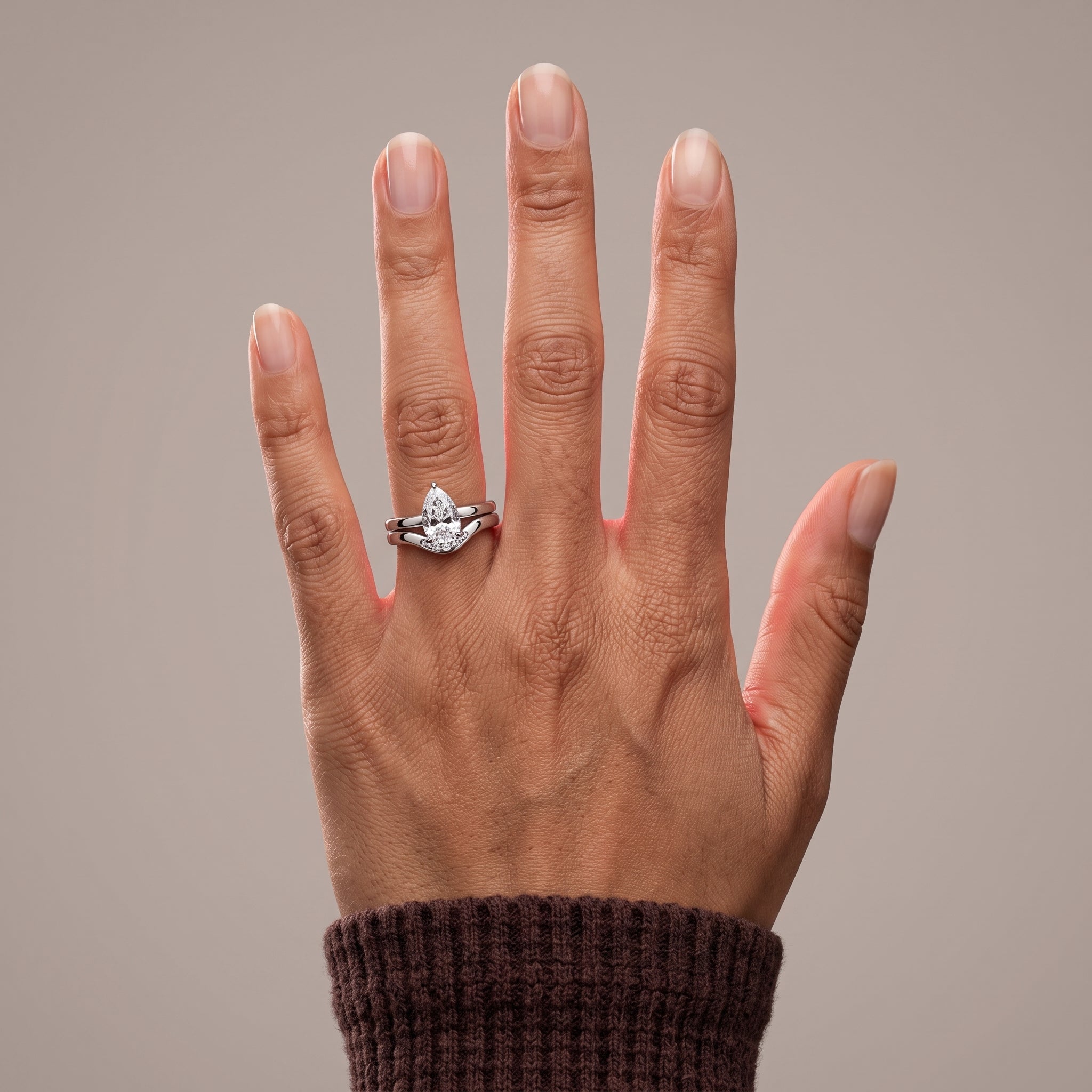 White Metal Pear Cut Moissanite Engagement Ring Set