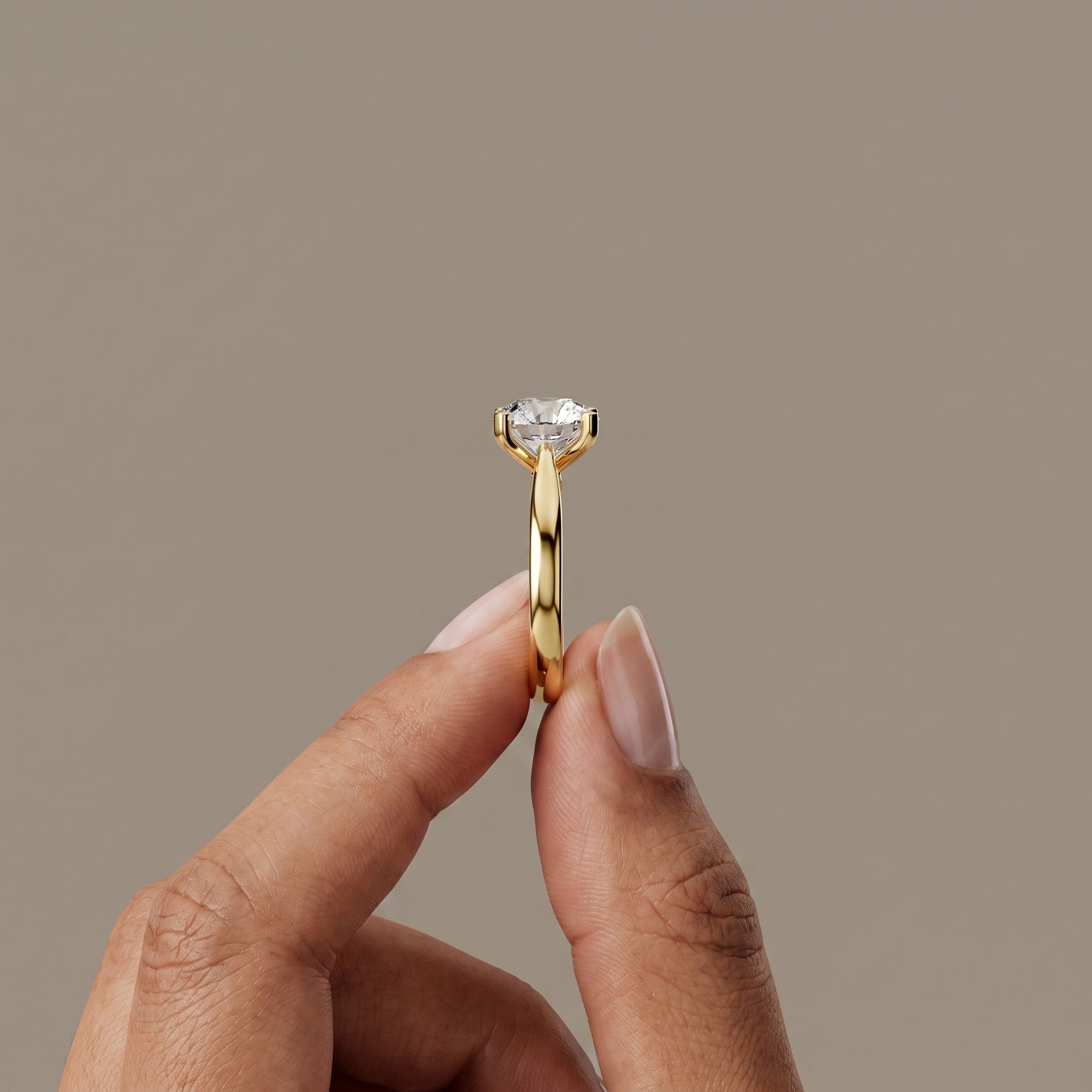 Yellow Gold Round Cut Moissanite Solitaire Engagement Ring