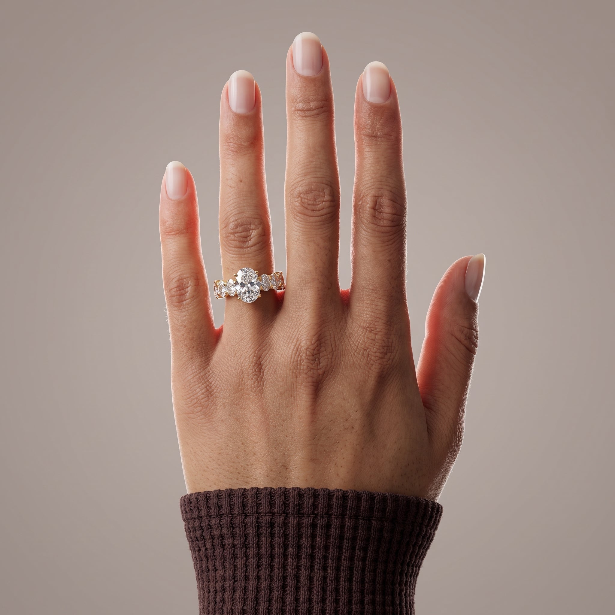 Yellow Gold Oval Moissanite Eternity Engagement Ring
