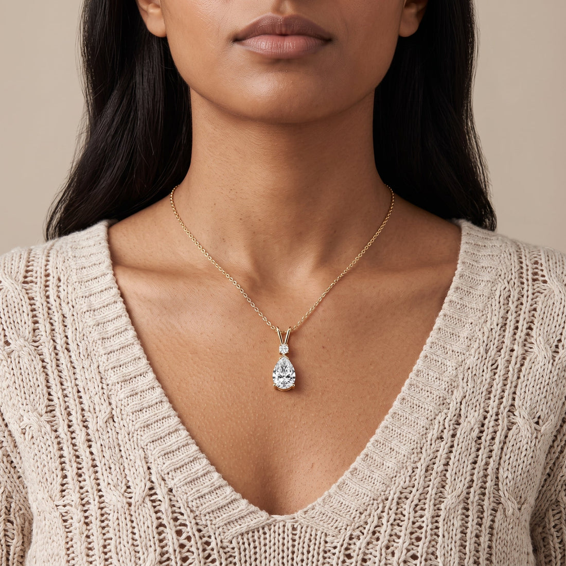 Yellow Gold Pear Cut Pendant Necklace