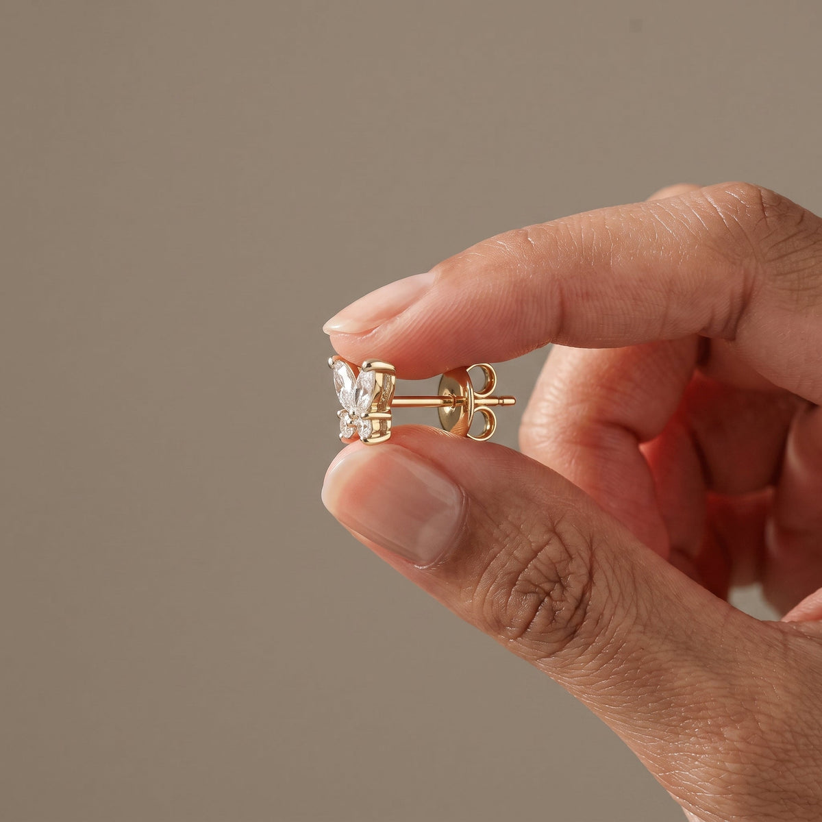 Yellow Gold Marquise & Round Moissanite Butterfly Stud Earrings