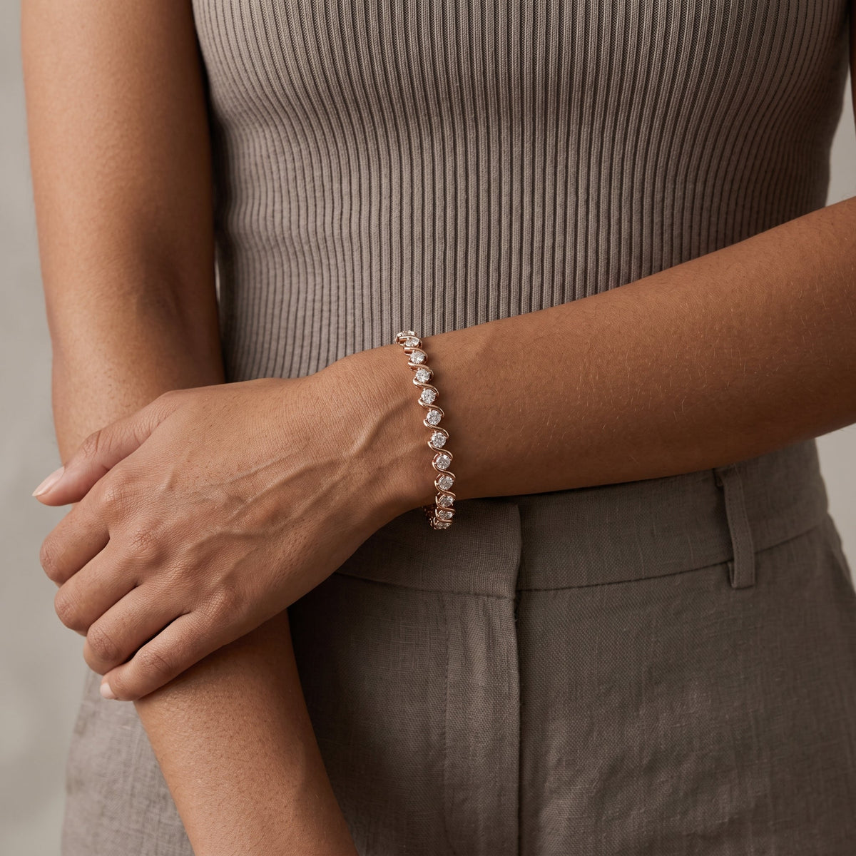 Rose Gold Round Moissanite Tennis Bracelet
