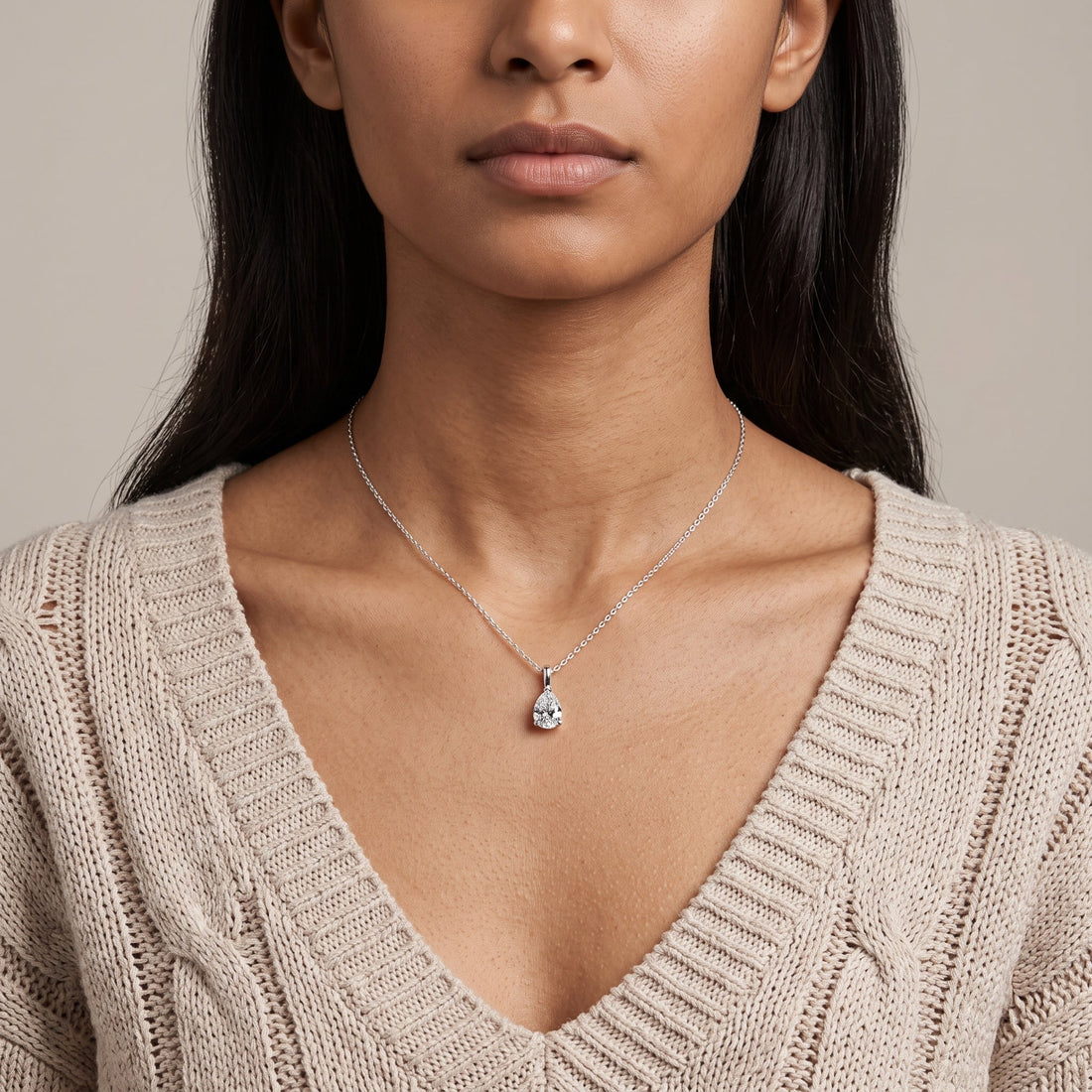 White Metal Pear Cut Pendant Necklace
