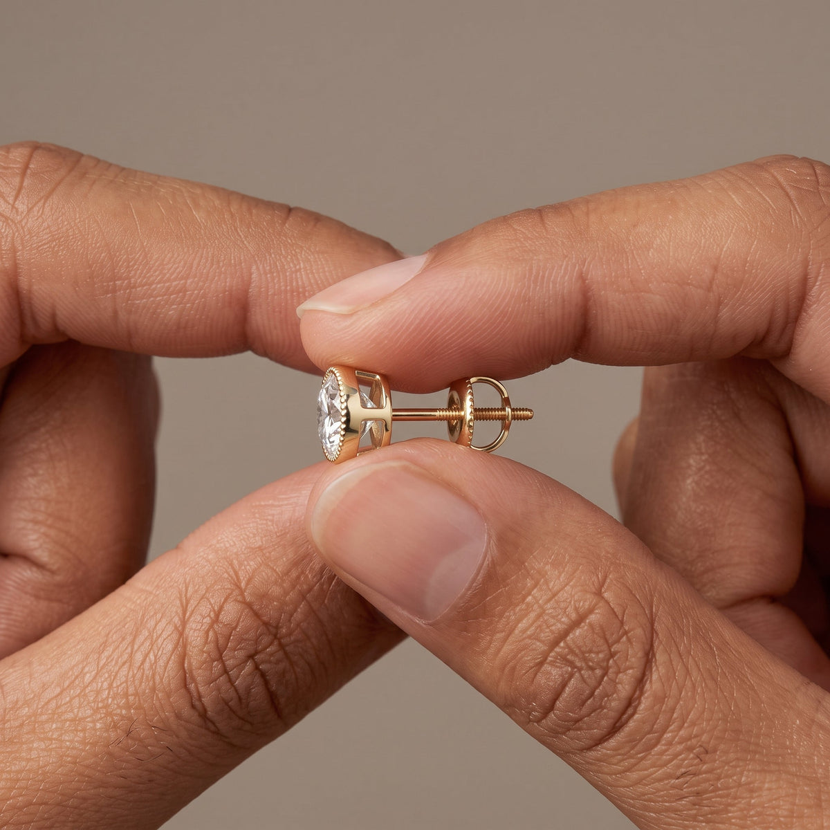 Yellow Gold Round Moissanite Stud Earrings