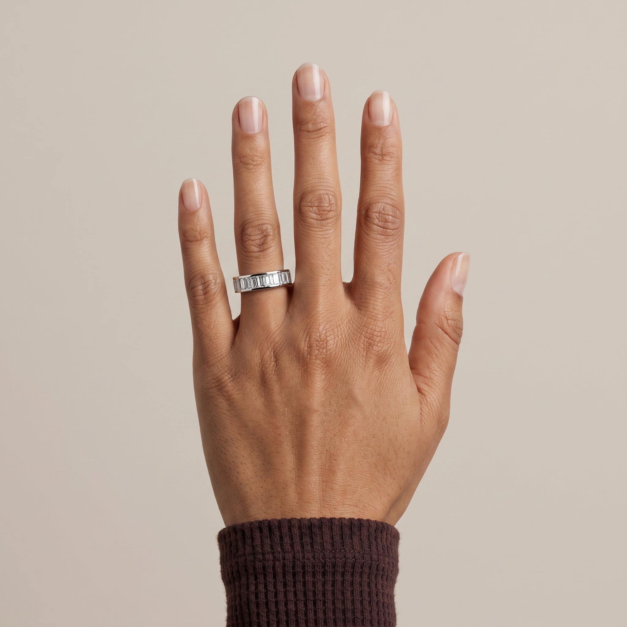 White Metal Baguette Cut Moissanite Eternity Band Ring