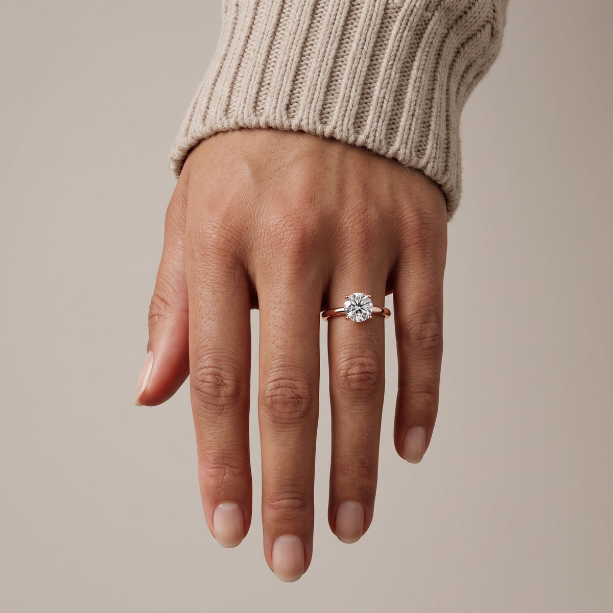 Rose Gold Round Cut Moissanite Solitaire Engagement Ring