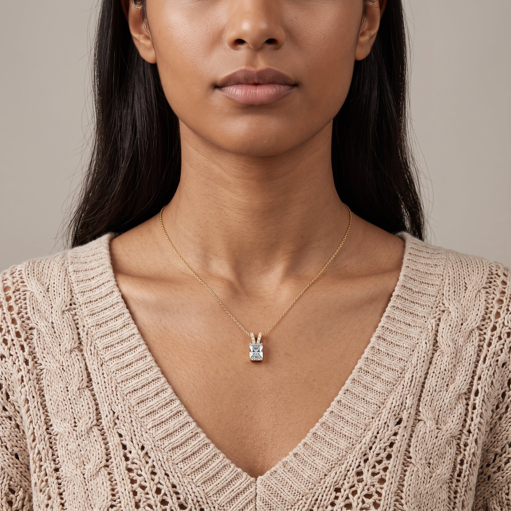 Yellow Gold Radiant Cut Moissanite Pendant Necklace