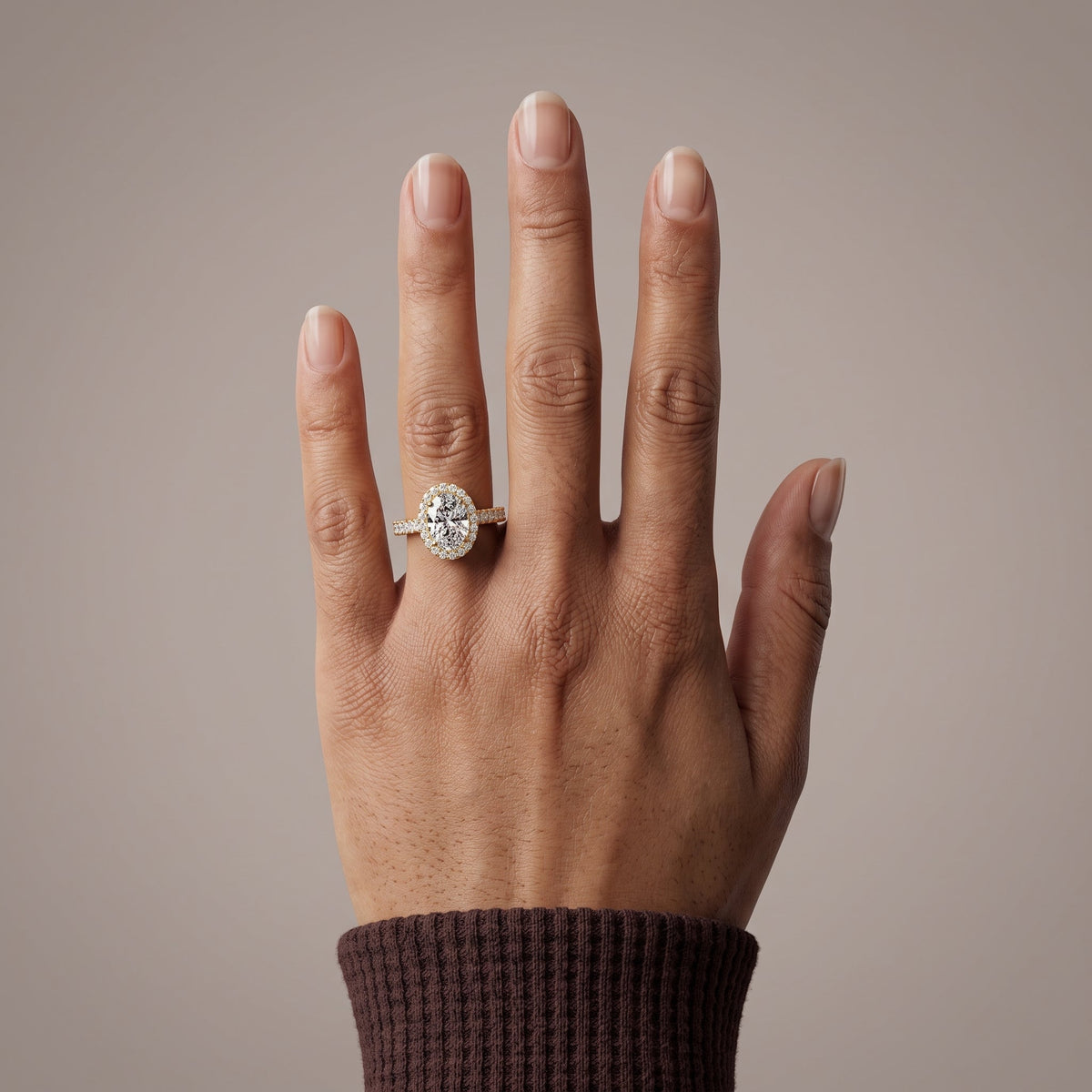 Yellow Gold Oval Moissanite Halo Engagement Ring