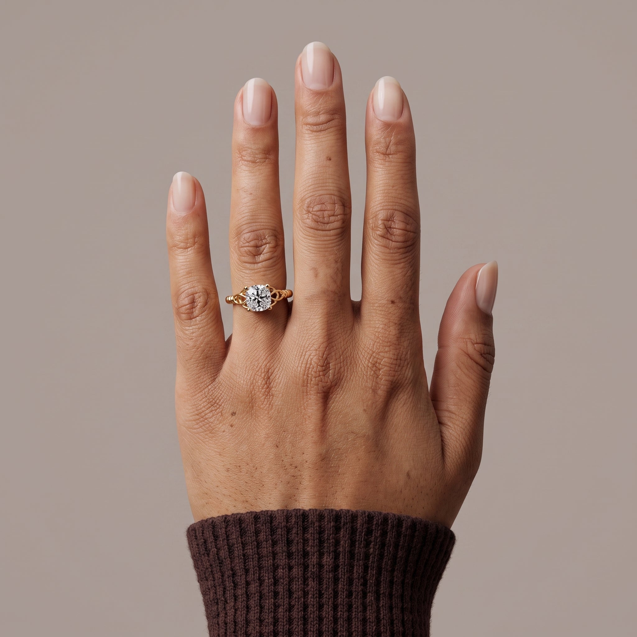 Yellow Gold Cushion Cut Moissanite Engagement Ring