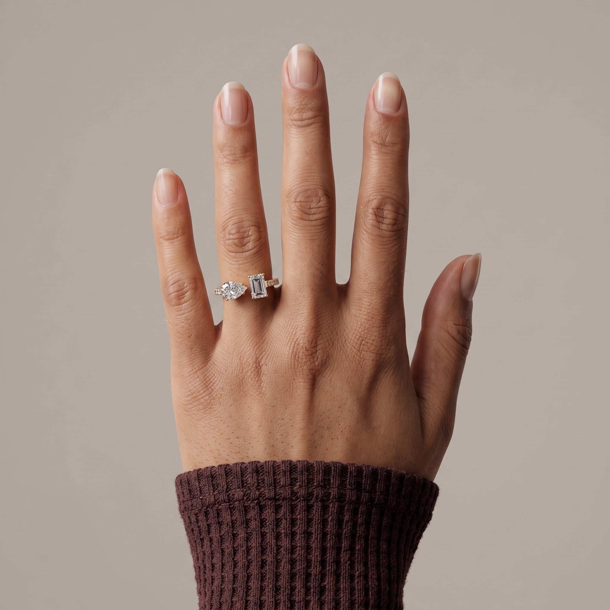 Yellow Gold Pear & Emerald Cut Moissanite Engagement Ring