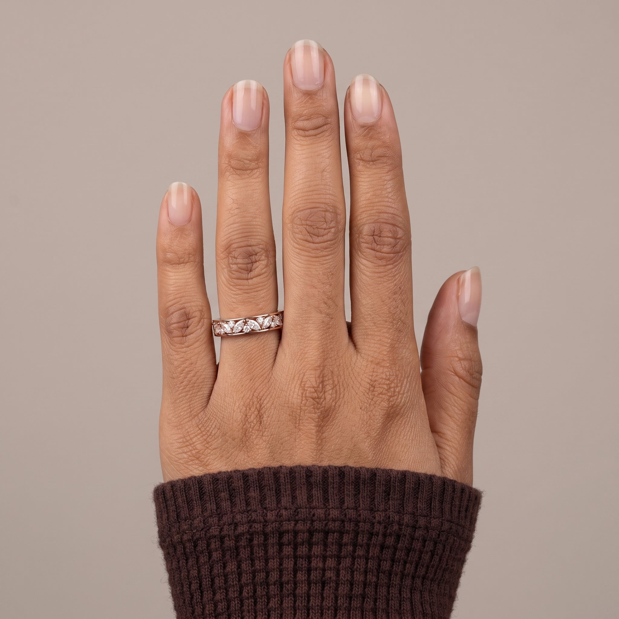 Rose Gold Marquise & Round Moissanite Band Ring