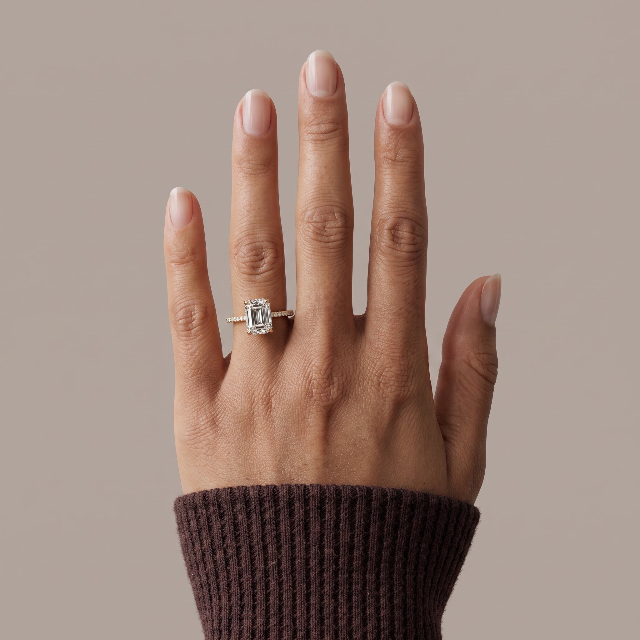 Yellow Gold Emerald Cut Moissanite Engagement Ring