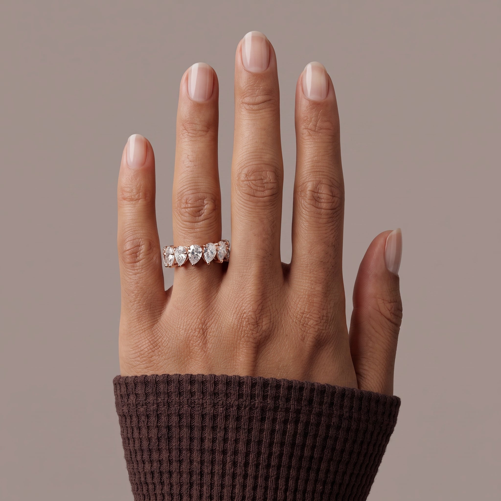 Rose Gold Pear Cut Moissanite Eternity Band Ring