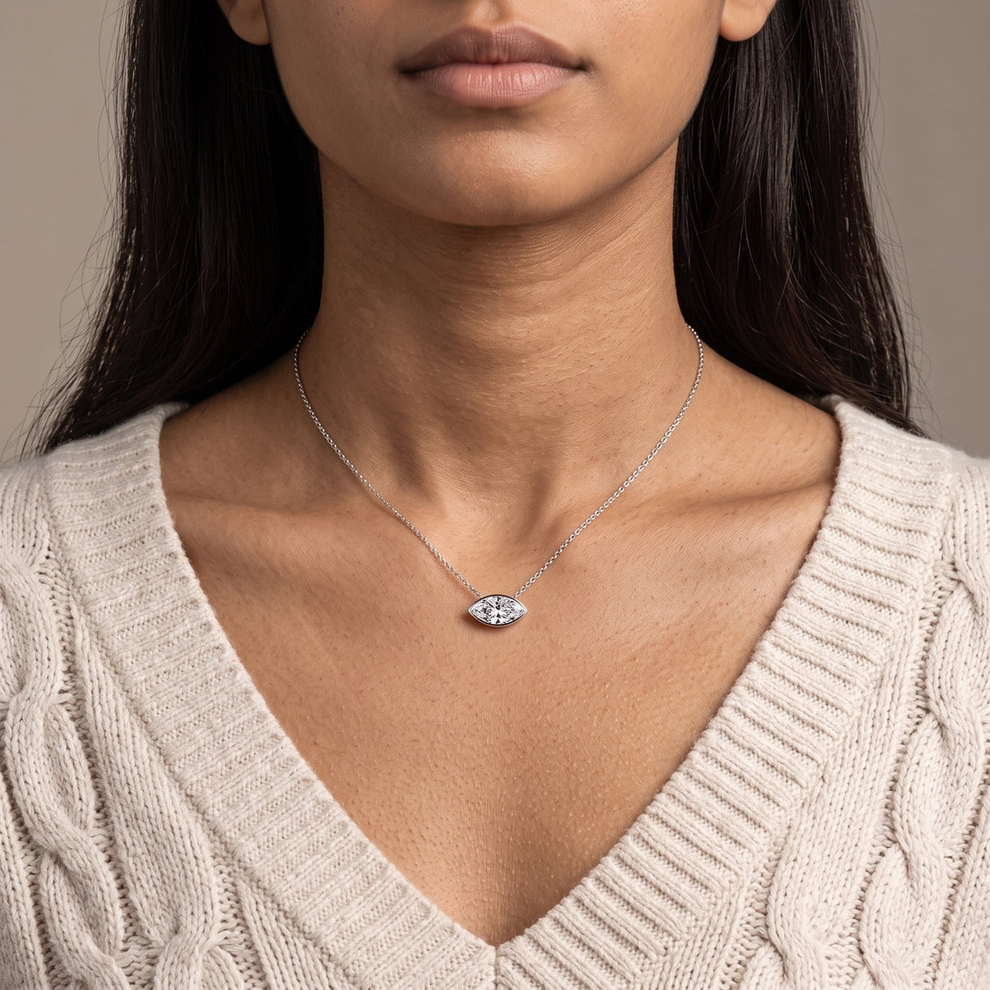 White Gold Marquise Cut Pendant Necklace