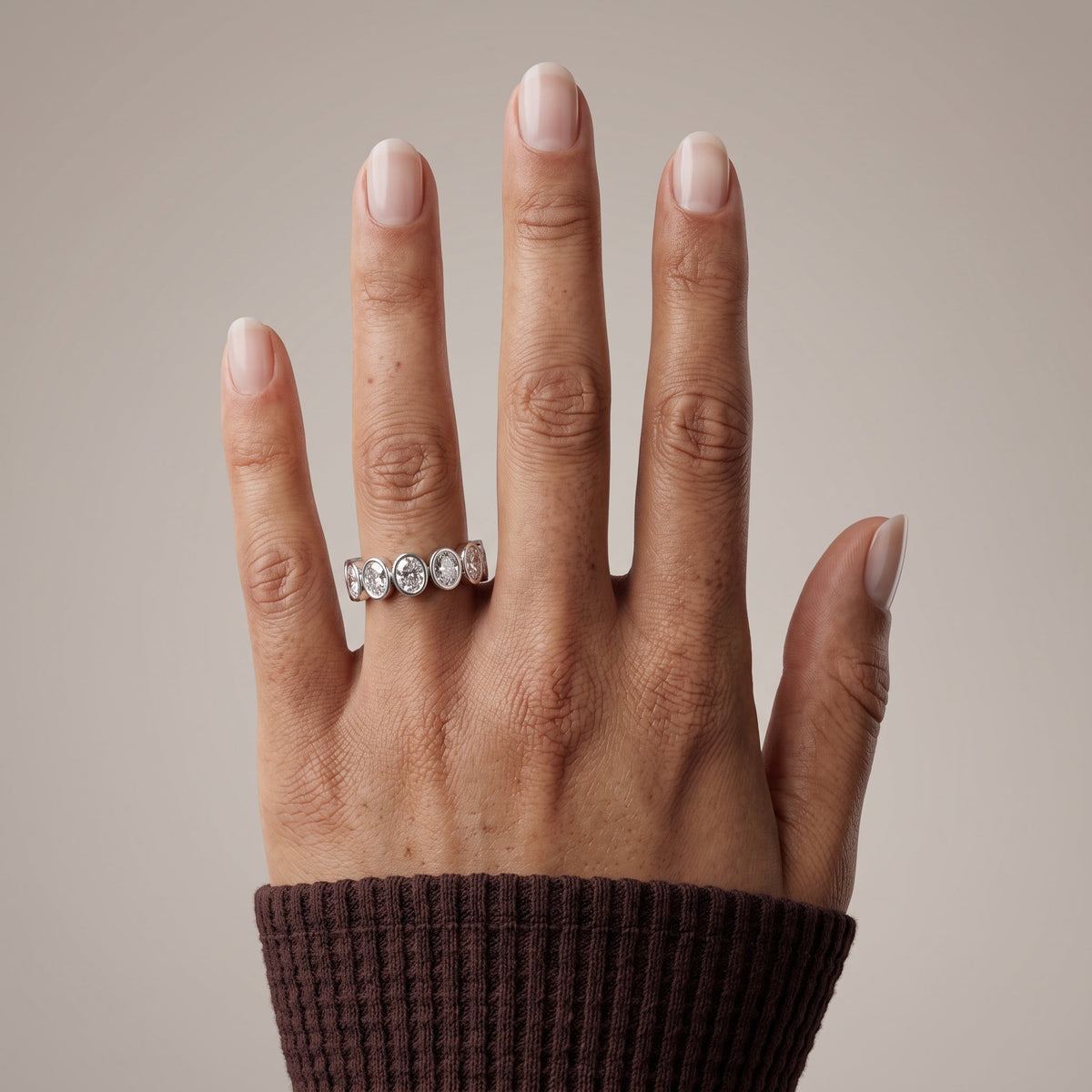 White Metal Oval Moissanite Eternity Band Ring