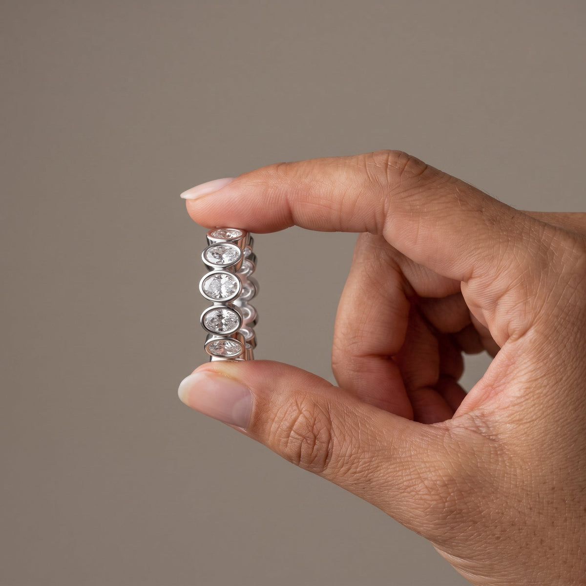 White Metal Oval Moissanite Eternity Band Ring