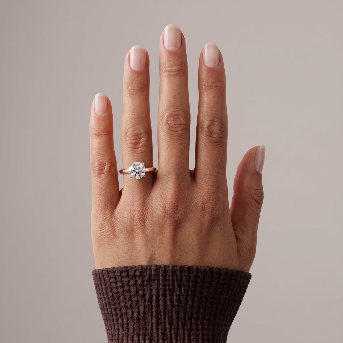 Rose Gold Round Cut Moissanite Solitaire Engagement Ring