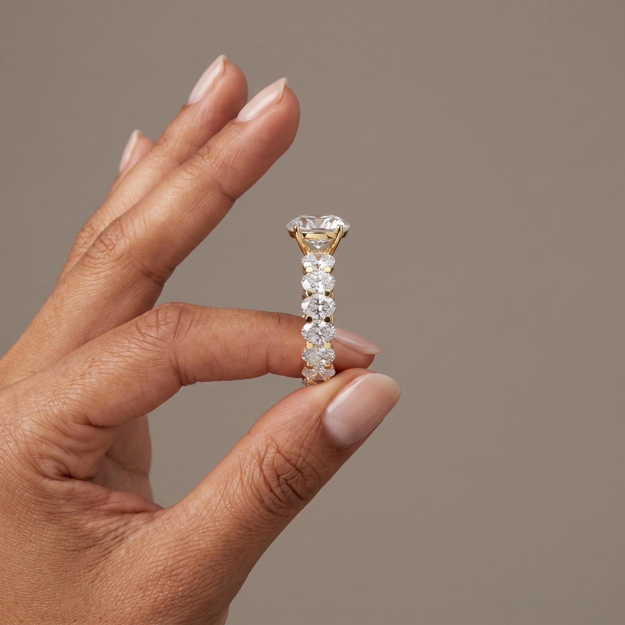 Yellow Gold Oval Moissanite Eternity Engagement Ring