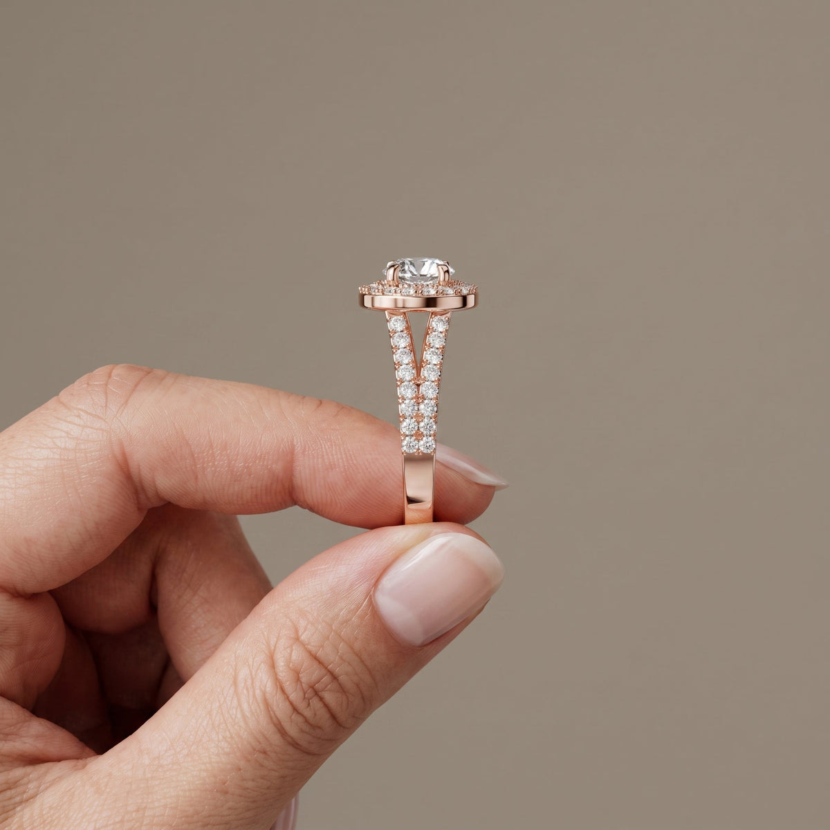 Rose Gold Round Moissanite Halo Engagement Ring