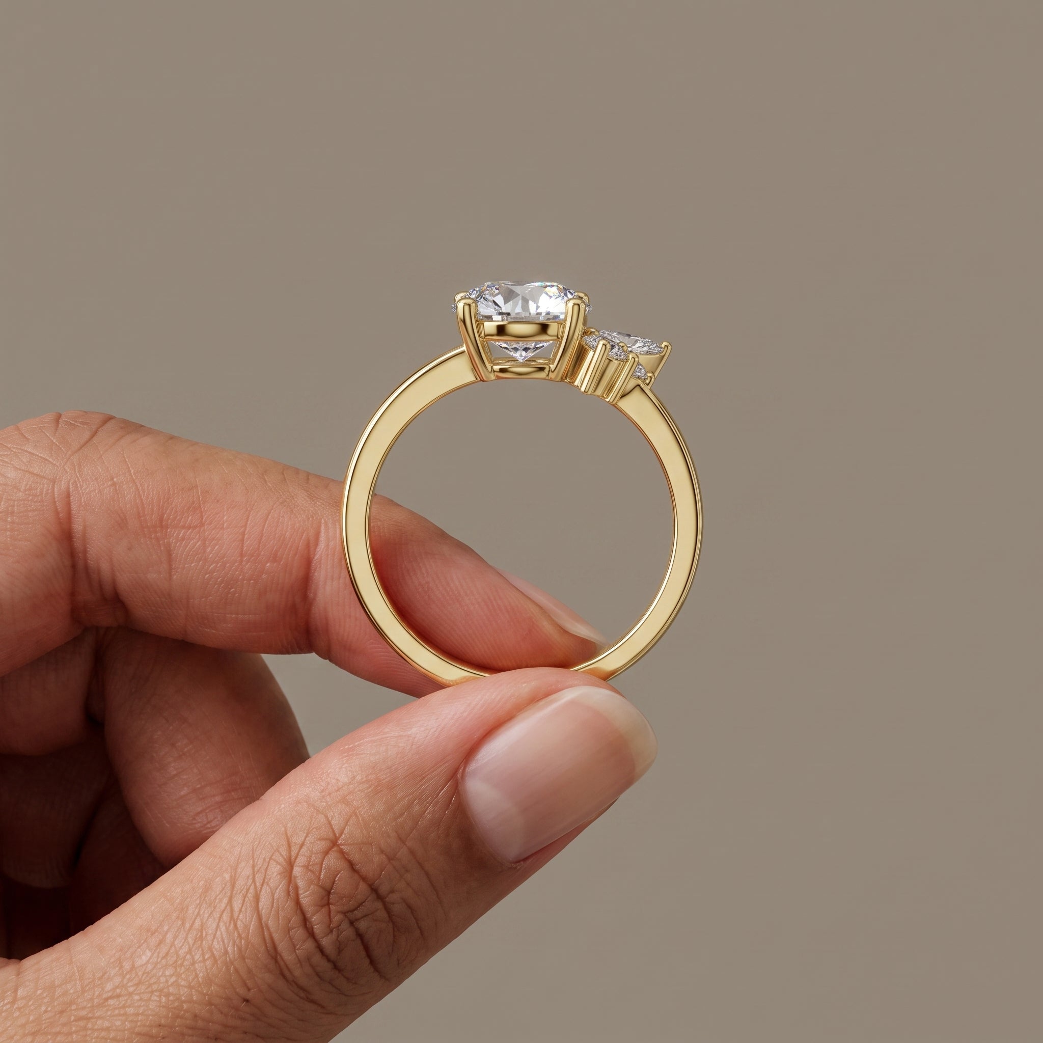 Yellow Gold Round Moissanite Engagement Ring with Side Accents