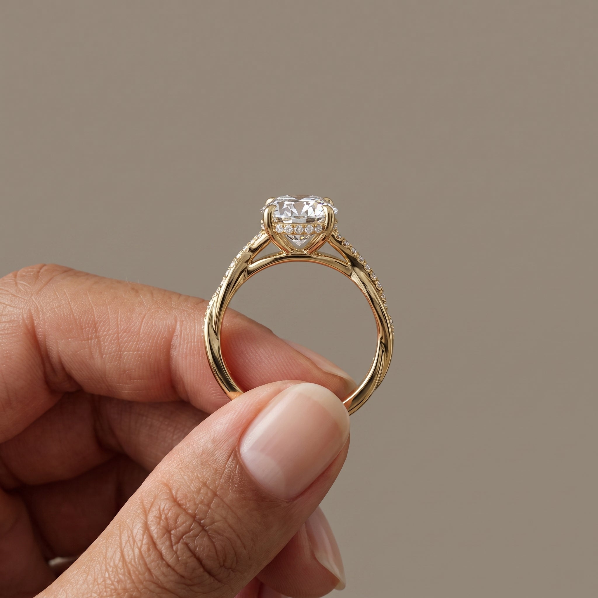 Yellow Gold Oval Cut Moissanite Twisted Engagement Ring