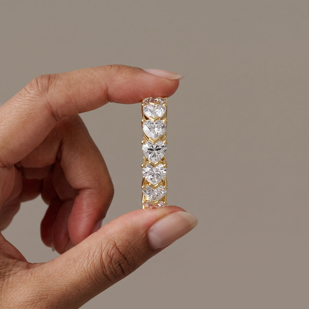 Yellow Gold Heart Cut Moissanite Eternity Band Ring