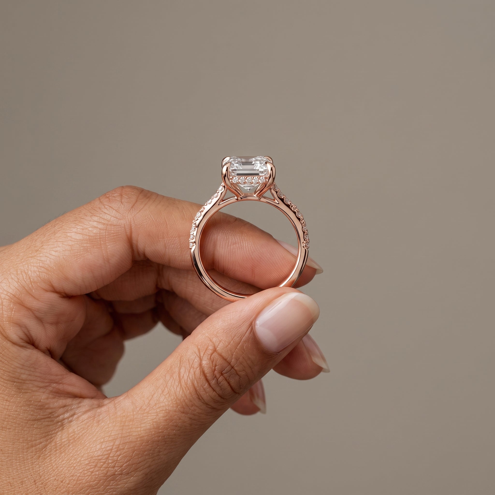 Rose Gold Emerald Cut Moissanite Engagement Ring