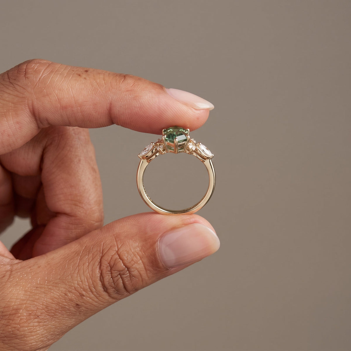 Yellow Gold Emerald Cut Moissanite Twisted Leaf Ring