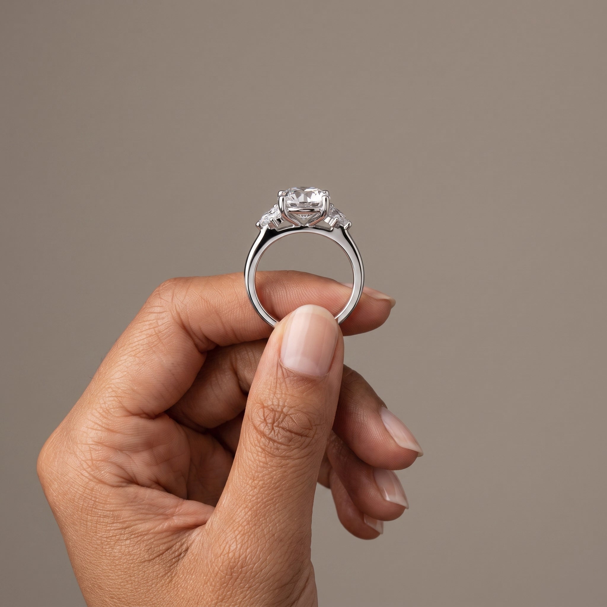 White Gold Round Moissanite Five Stone Engagement Ring