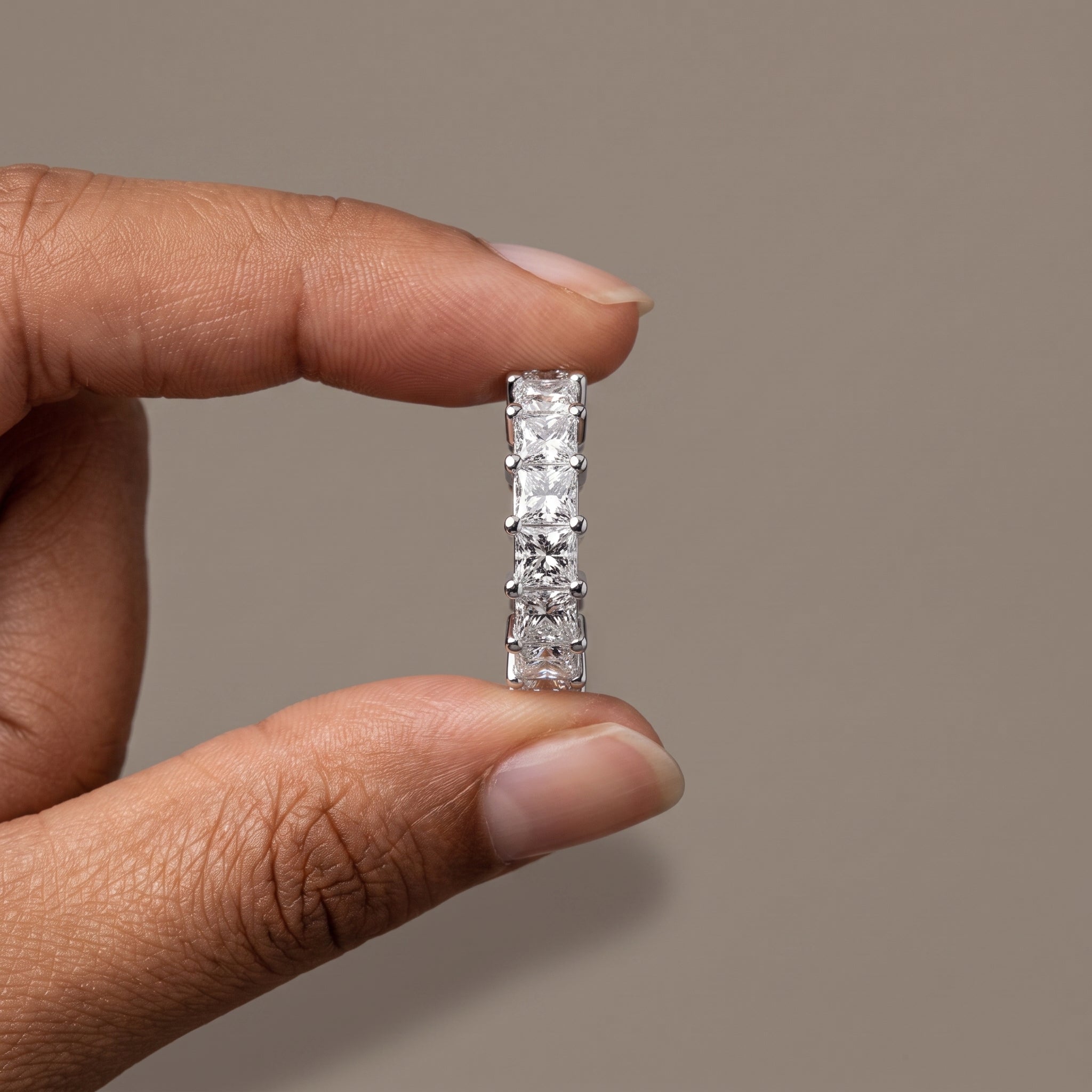 White Metal Princess Cut Moissanite Eternity Band Ring
