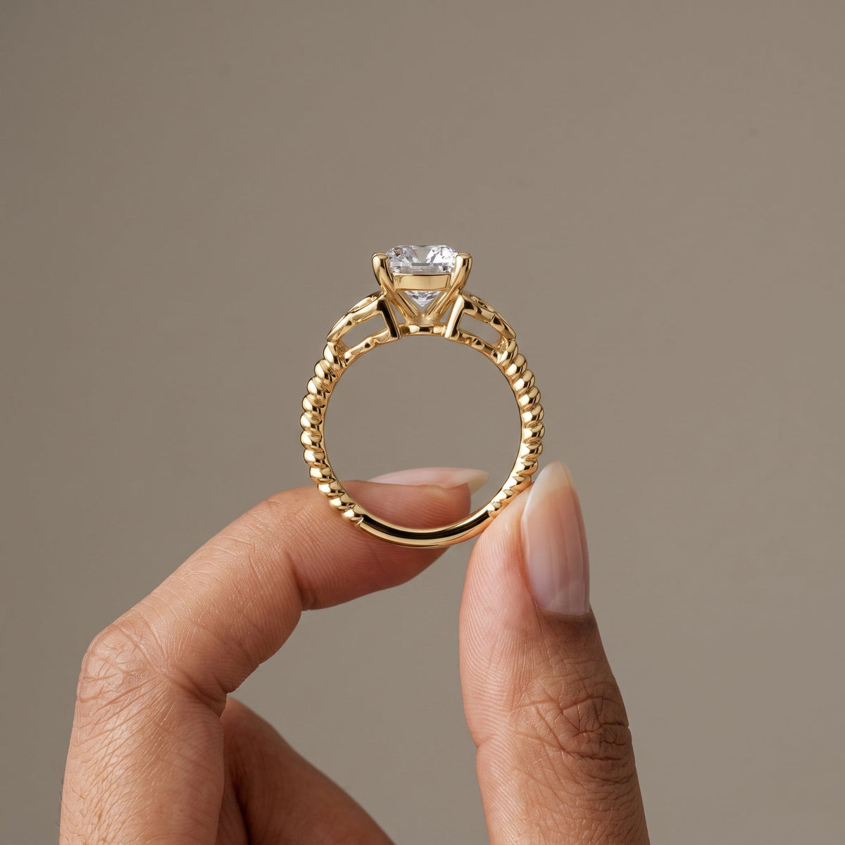 Yellow Gold Cushion Cut Moissanite Engagement Ring