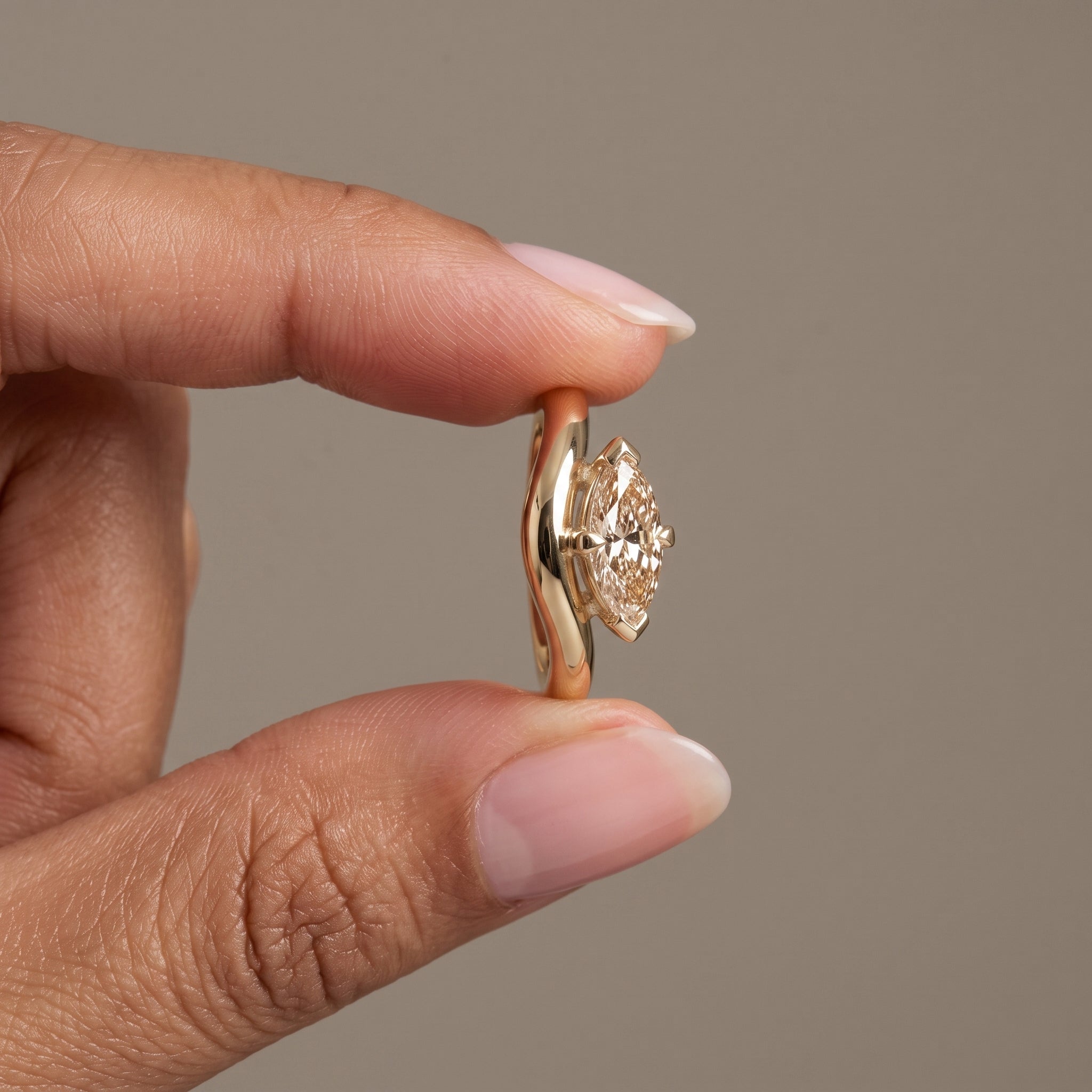 Yellow Gold Marquise Cut Moissanite Solitaire Ring