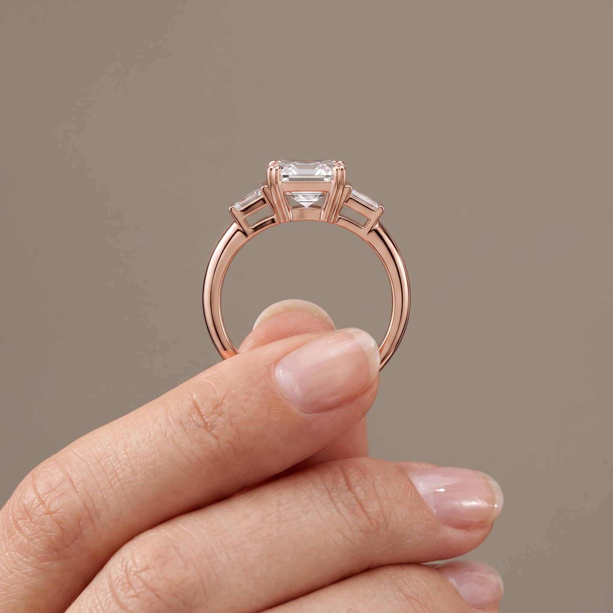 Rose Gold Asscher Cut Moissanite Engagement Ring
