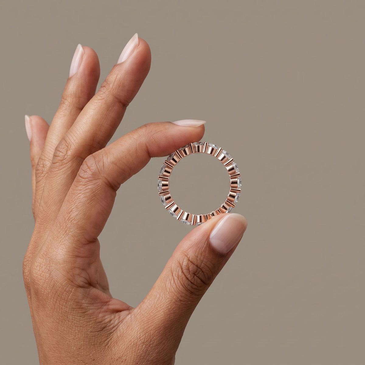 Rose Gold Oval Moissanite Eternity Band Ring