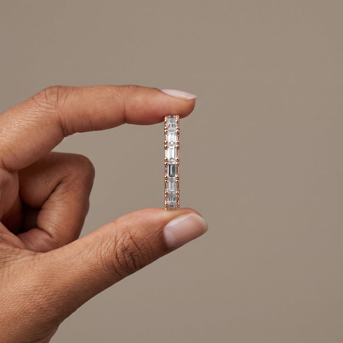Rose Gold Emerald Cut Moissanite Eternity Band Ring