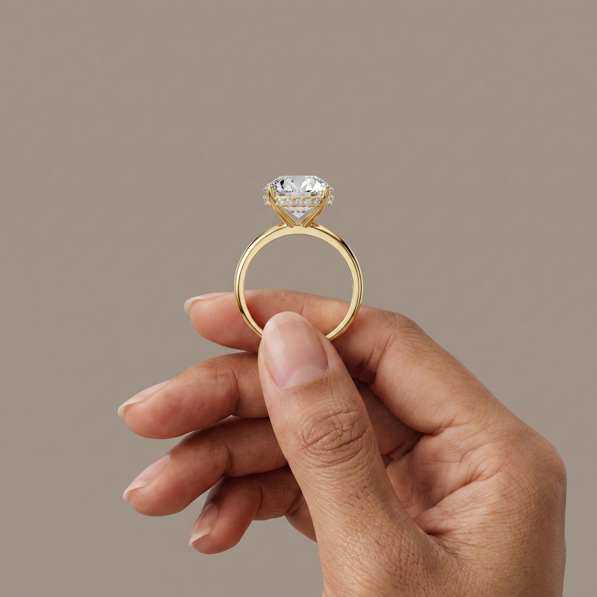 Yellow Gold Round Cut Moissanite Solitaire Engagement Ring