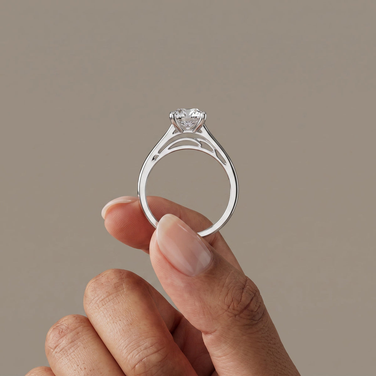 White Metal Round Cut Moissanite Solitaire Ring