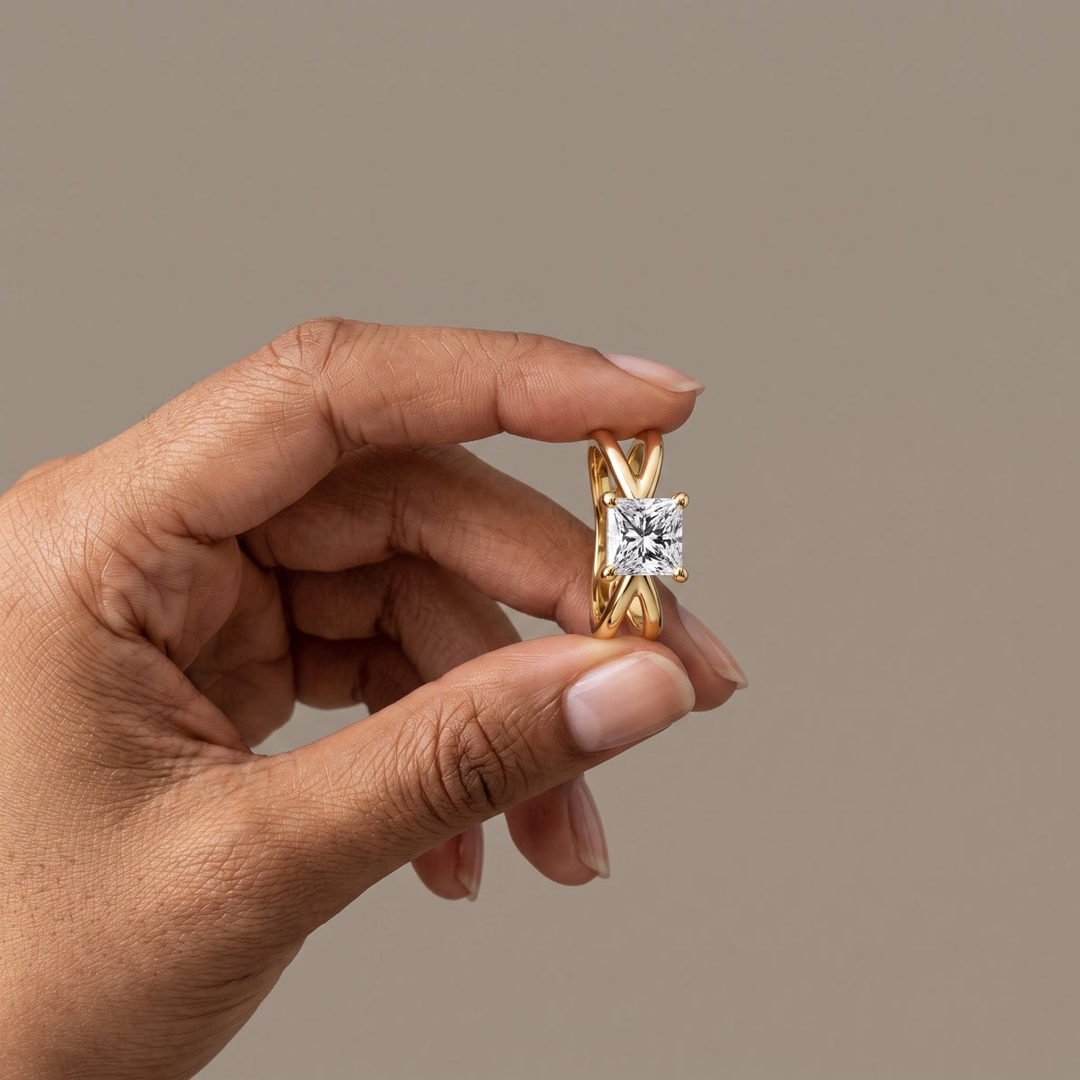 Yellow Gold Princess Cut Moissanite Engagement Ring