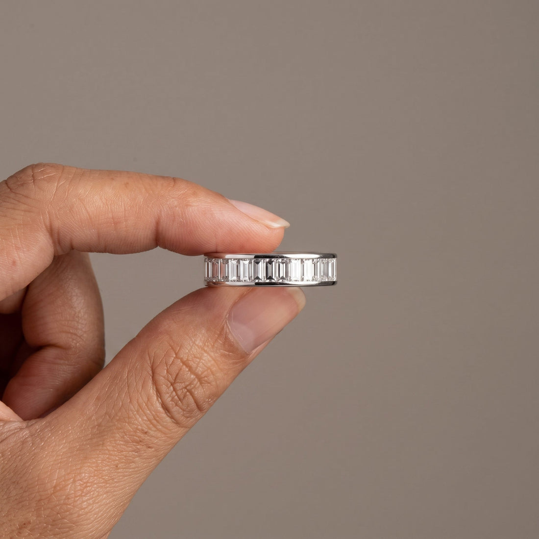 White Metal Baguette Cut Eternity Band Ring