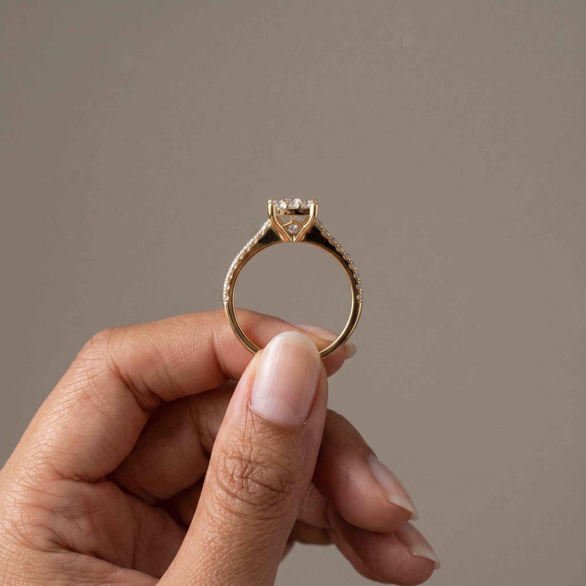 Yellow Gold Round Moissanite Cluster Engagement Ring