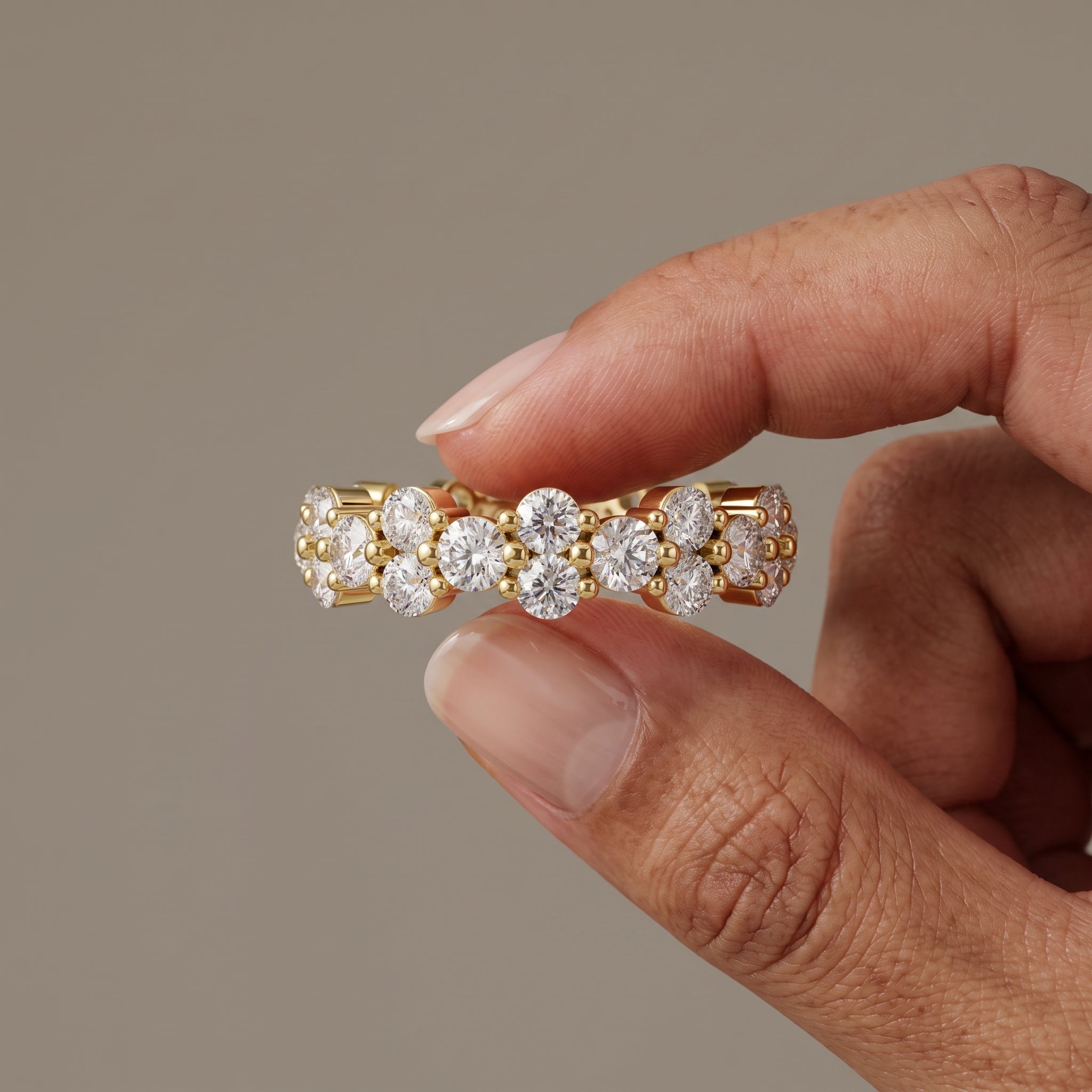 Yellow Gold Round Moissanite Eternity Band Ring